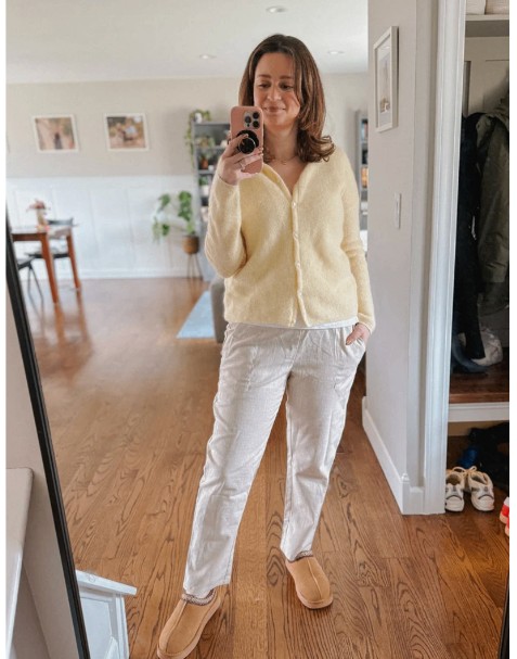 Emme transitional linen pants styled by a real customer